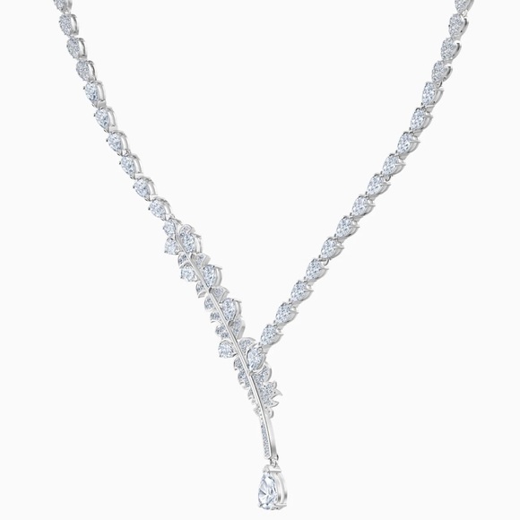 Swarovski Rhodium Feather Crystal Necklace - Picture 4 of 11